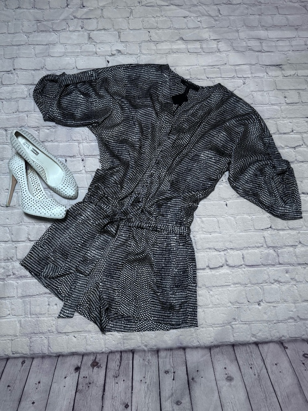 BCBGMaxAzria Black, White & Taupe Romper NWT Size M